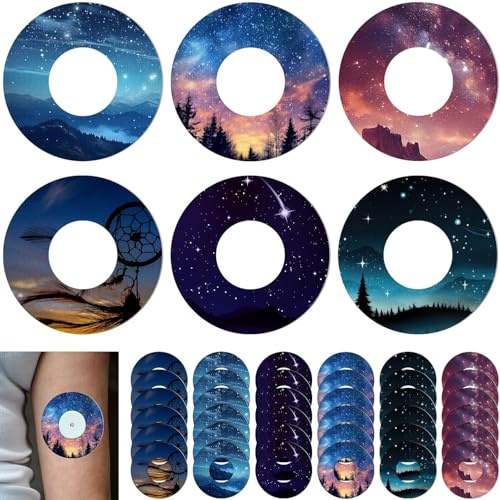 36 Pcs Sensor Covers for Libre 2,6 Styles Sensor Covers for Libre 2,Waterproof Adhesive Patches Printed Starry Sky for Blood Sugar Monitor for Swimming Sports and Showering