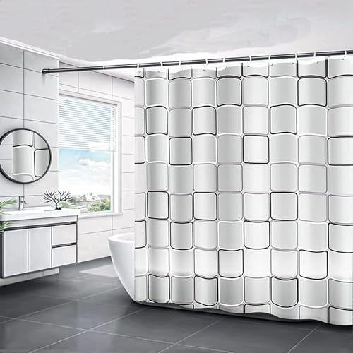 HUIBOHOU Shower Curtain, Mould Proof and Mildew Resistant Washable Bathroom Curtains, Shower Curtain for Bathroom, Bath Curtains with Hooks (Grid, 180 * 180cm)