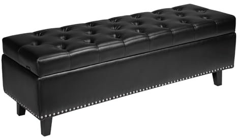 VEVOR Banc Coffre Capitonné 130,5 cm, Bout de Lit en Cuir PU avec Rangement et Pieds en Bois, Banquette Moderne, Repose-Pieds pour Chambre à Coucher, Entrée, Salon, Salle à Manger, Couloir, Noir