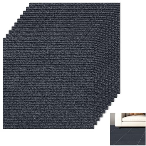 10 Stück Teppichfliesen Selbstklebende Matten 40x40cm, Teppichfliese 1.6m² Teppichboden, Teppich Fliesen zum Zuschneiden für Büros Hotel Wohnung Haus Schlafzimmer (Dunkelgrau-10pcs, 40x40cm)
