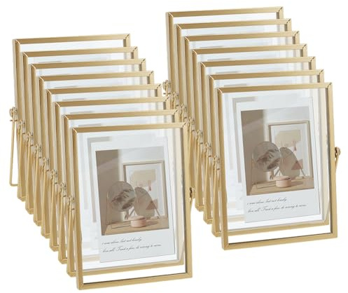 INTERWARM 15 cadre Flottant Doré Cadre Photo Rectangulaire en Verre Double de 20x16cm Affichage Flottant pour Anniversaire Mariage Ou Décoration de Bureau à Domicile