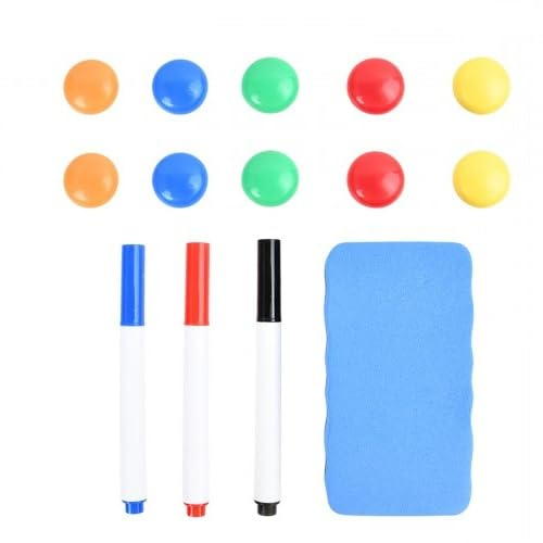Tinsellns 14 Stück Whiteboards Marker Set, 3x Whiteboard-Stifte bunte magnetische Marker + 1x Whiteboard-Schwamm Tafellöscher + 10x Magnete für Magnettafel für Schule Büro Whiteboards Kühlschrank