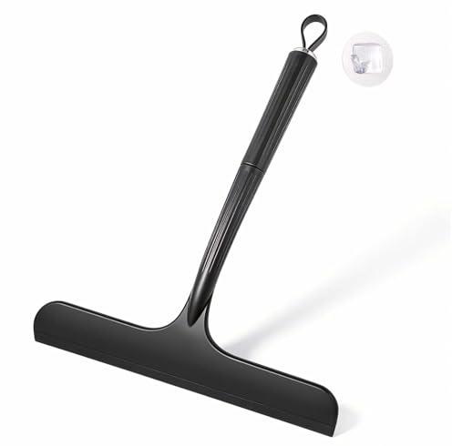 Oderra Dusch- och fönsterskrapa i silikon/TPR, golvskrapa - professionellt badrumstillbehör för spegel, kakel, spårfri rengöring - 24 cm svart med krokar