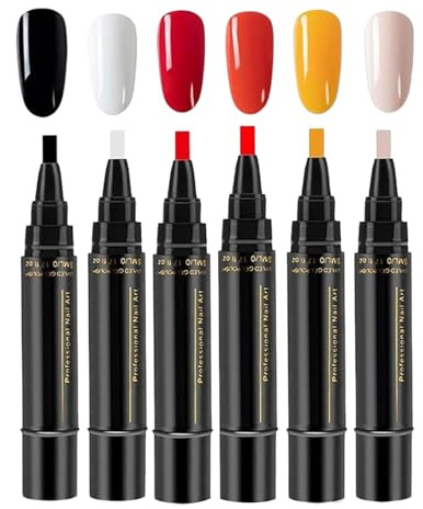 6PCS Polish Nail Polish Pens, One-Step Gel Nail PolishPen Set, Quick-Dry Soak-Off Nails Art Pens, Nails Varnish Pen GelNails PolishPen Set, No Base Coat Needed, Salon Manicure Kit
