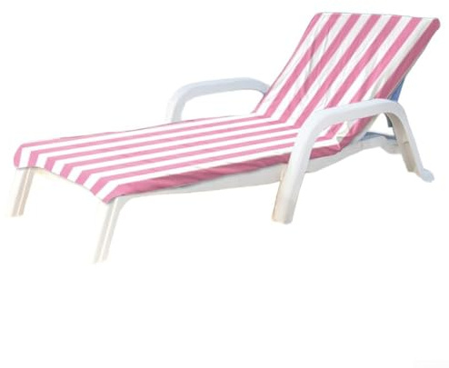 Stuhl-Handtuchbezug, schnell trocknend, Strandkorb-Bezug für rutschfeste Chaiselonge, Klappentaschen und schnell trocknendes, doppelseitiges Fleece-Material (rosarote Streifen)