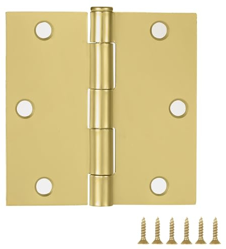 Design House 181461 Door Hinge in Satin Brass, 3-1/2-Inch, Square Corner, 10-Pack, 3.5 x 3.5 Standard
