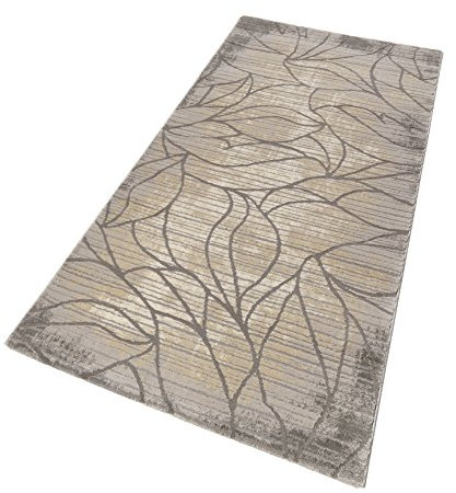 Wecon Home Esprit I Moderner glänzender Kurzflor Teppich - Läufer für Wohnzimmer, Flur, Schlafzimmer I Tera I ESP-5203-957 I Beige Grau Silber Taupe I (80 x 150 cm)