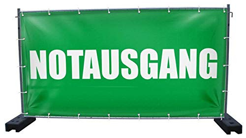 340 x 173 cm | Notausgang (Schriftzug) Bauzaunbanner, Sichtschutz, Werbebanner, Festival Banner