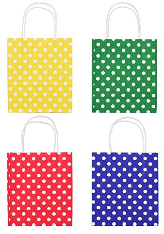 ewtshop® 24 Geschenktüten mit Henkel, Geschenktaschen aus Kraftpapier in 4 verschiedenen Designs, 24 Geschenktüten in einem Set