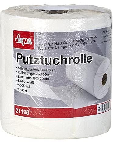 Universal XXL Putztuchrolle Putztuch Papiertuch 100 m 500 Blatt weiß für Werkstatt Freizeit etc.