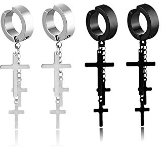 2 Paar Damen Herren Creolen Kreuz Ohrringe Edelstahl Huggie Kreolen Ohrstecker Kette Ohrhänger Schulabschluss Ostern Weihnachten