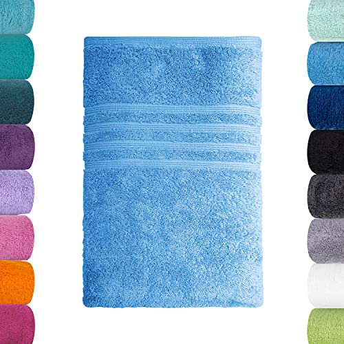 Lavea Badetuch 100x150cm - großes Badehandtuch zum einkuscheln, abtrocknen und als Strandhandtuch - 1x in Himmelblau - 100% GOTS zertifizierte Bio-Baumwolle - Badetücher aus unserer Premium Serie Bali