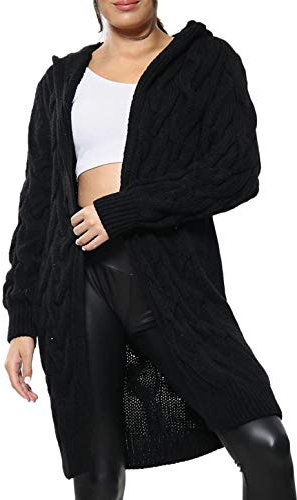 Crazy Girls Womens Chunky Knit Long Cardigan, Black, ML (UK 12-14)