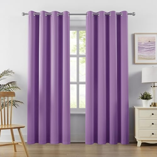 DUALIFE Hellviolette Vorhänge für Mädchenzimmer 84 Zoll Lange Verdunkelung Thermoisolierte Vorhänge für Wohnzimmer Vorhang Paneele für Schlafzimmer Fenster Behandlung Set Ösen Oberseite 52Wx84L 1 Paar