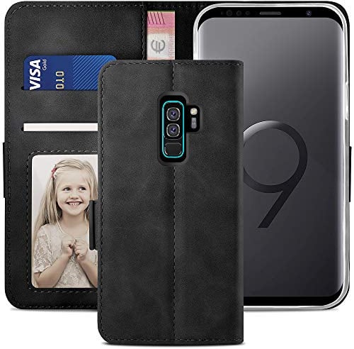YATWIN Handyhülle Samsung Galaxy S9 Plus Hülle, Klapphülle Samsung S9 Plus Premium Leder Brieftasche Schutzhülle [Kartenfach] [Magnet] [Stand] Handytasche Case für Samsung S9 + Plus, Schwarz