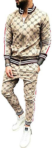 Herren Hip Hop Trainingsanzug 2-teilig Freizeithose Jacke Sweatsuit Sweatshirt Activewear Set Gr. L=US S, khaki