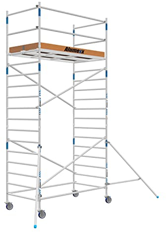ALX Basic-Line Rollgerüst 135-6,2 m Arbeitshöhe - Baugerüst - Innengerüst - Aluminiumgerüst - Gerüst für den Innen- und Außenbereich - (Holz Plattform, 250)