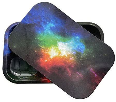 LOSTABA Cigarette Rolling Tray with Magnetic Lid, 11x7 inches, Modern, Functional, Multicolor Metal Tray