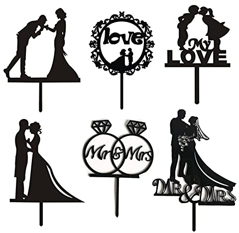 NA Herr und Frau Cake Toppers, Braut und Bräutigam Hochzeit Silhouette Wedding Cake Decorating Acryl Kuchen Aufsatz Topper Tortenstecker Cupcake Deko Tortenstecker für Brautpaar Hochzeit Party