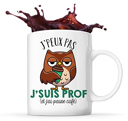 Planetee Mug J'peux, j'suis prof (pause café) | Idée Tasse Cadeau Travail Boulot Métier Départ Retraite Collègue Femme Homme
