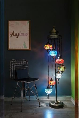 Lámpara de suelo turquesa hecha a mano, 7 bulbs Oriental floor lamp mosaico multicolor