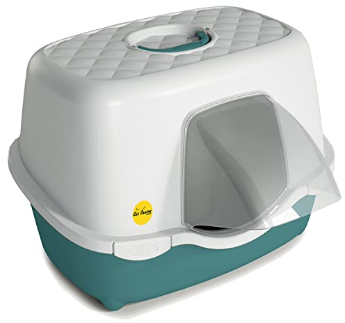 CAT CENTRE Jumbo Tunnel Entry Hooded Outdoor Cats Litter Tray 56cm Waterproof Rainproof Canopy Green Detachable Hood Cats Toilet Box Extra Deep Loo Easy Cleaning Durable Safe Modern Design