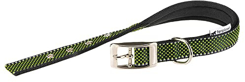 Collare per Cani Riflettente Imbottito DAYTONA DELUXE C25/45, Regolabile, Fibbia in Metallo, Nero-Verde
