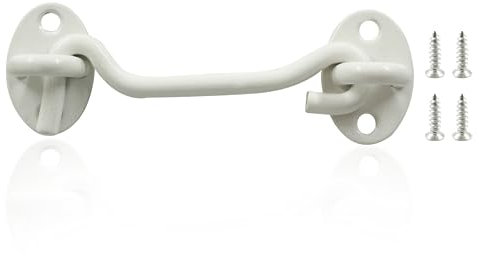 Zorveiio 1Pcs 4 Inch White Privacy Hook and Eye Latch,Stainless Steel Barn Door Eye Latch Hook Lock with Mounting Screws,Cabin Hook Eye Latch for Gate Door Swivel Window