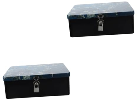 HOMSFOU 2pcs Box Storage Box with Lock Tinplate Storage Box Tinplate Box with Lock Desktop Decor Food Storage Bins Packing Tin Metal Biscuit Boxes Storage Case Desktop Storage Boxes
