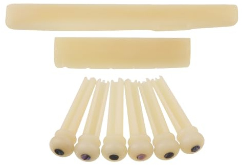 LYWSMSK Unbleached Acoustic Guitar Bone Nut & Saddle & 6pcs Bridge Pins W/Pearl Shell Dot set Compatible with YMH FG Acoustic Guitar