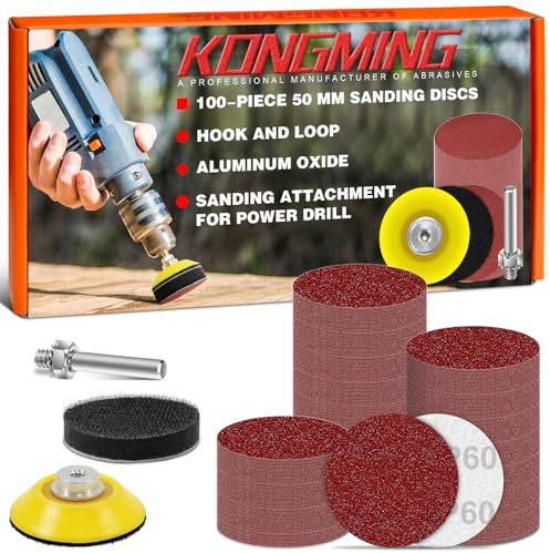 KONGMING Dischi Abrasivi 50mm 100 Pezzi Carta Abrasiva Grana 60 per Attacco per la levigatura del Trapano