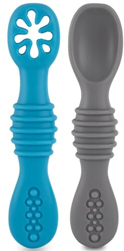 HOMYBABY® PreCucharas y Cucharas Bebe Silicona + EBOOK GRATIS Recetas BLW - Cuchara BLW Aprendizaje en etapas - Cubiertos Recomendados por Nutricionistas - Pre Cuchara Antibacteriana y Ergonómica (O)