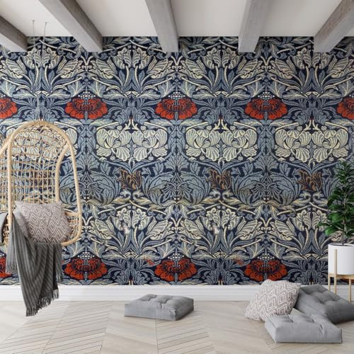Fchen art William Morris Tapete, Vintage-Tapete zum Abziehen und Aufkleben, für Wände und Schränke, blaue Tapete für Wände, Schlafzimmer, Badezimmer, Zuhause, Küche, Dekoration, 150 x 200 cm