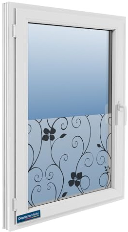 TEXMAXX Blickdichte Fensterfolie selbsthaftend - 90cm x 100cm - Milchglasfolie selbstklebend Fenster - Sichtschutzfolie Fenster - Fensterfolie Milchglas – schwarzer Efeu