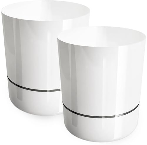 PECZEKO Pot de Fleurs Brillant, Pot de Fleurs en Plastique, Pot de Fleurs décoratif pour Grandes et Petites Fleurs, Lot de 2 Pots de Fleurs, Pots de Fleurs, Pots pour Herbes, (2 pièces) Blanc, ø 25 cm