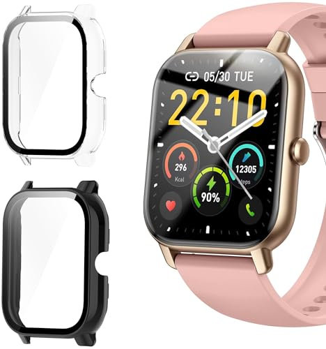 Blueshaweu Compatible DDIBBI/Nerunsa/Aptkdoe P66D Smartwatch Case - Étui Rigide avec Protecteur d'Écran - 1,85 Pouces (2 Packs-Noir+Transparent)