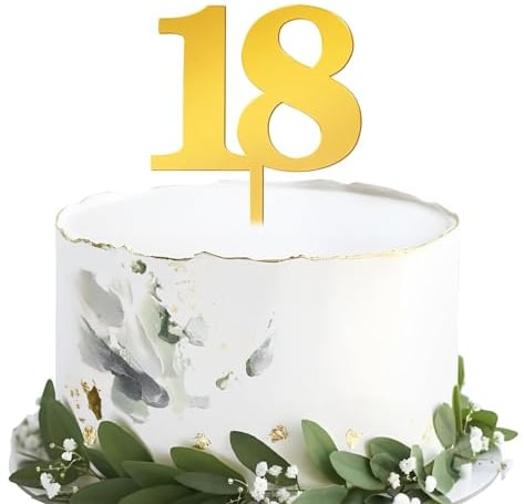 BETESSIN Cake Topper 18 Geburtstag Tortenstecker Torten Deko 18. Jahrestag Acryl Gold 18. Geburtstag Kuchendeko Cupcake Topper Kuchen Topper Jubiläum Geburtstagstorte Deko