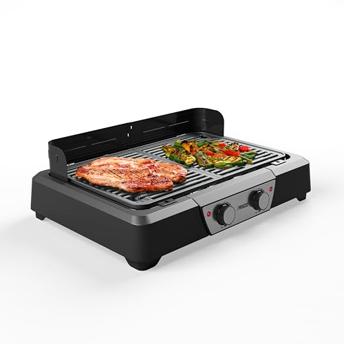 Princess Elektrischer Grill und Tischgrill - 43x27 cm - Einstellbarer Thermostat - 2 Heizzonen - Antihaftbeschichtung - 2000 W - 01.112254.01.001