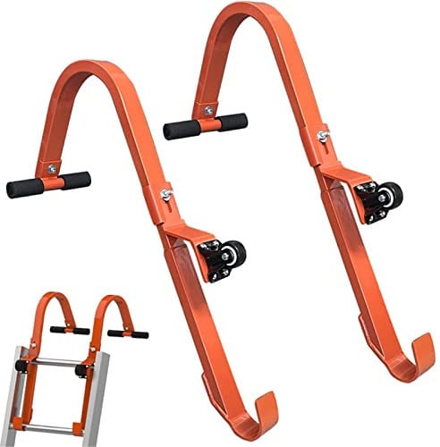 Roof Ladder Hook - Metal Ladder Stabilizer, Roof Clamp Set | Pair of Steel Hooks with Rubber Wheel Grip for Protection Against Damage, Stabilizer Add- with 500 Lbs Load Capacity for Gutter