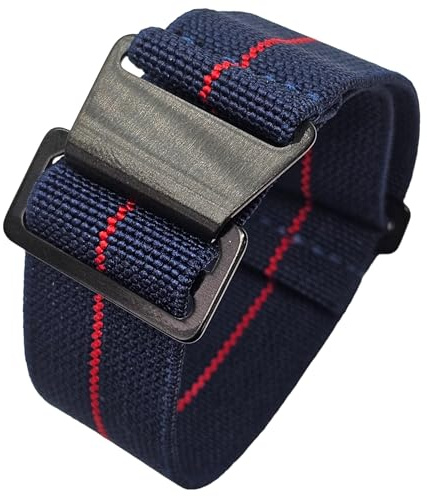 Max French Marine Nationale Elastic Nylon Navy Divers Parachute Watch Straps 20mm 22mm Military Bands (22mm, Blue Red PVD)