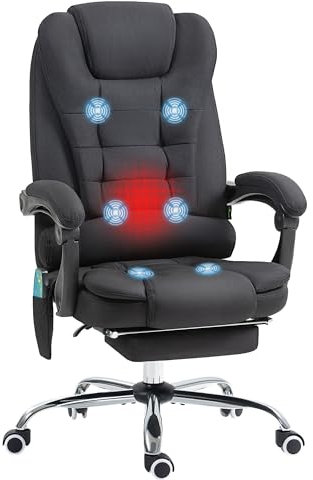 Vinsetto Office Chair with 6 Point Massage and Back Heat, Linen Desk Chair with Footrest Adjustable Height and Swivel Wheels, Back Reclining, Black
