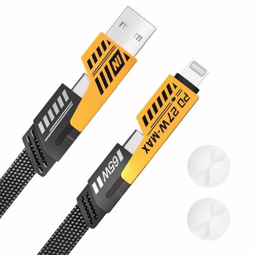 Nadiaen 4 in 1 Charger Cable, Multi Charger Cable 4 in 1 Fast Charging, 4 in 1 Fast Charging Cable, Braided Cable 65W Fast Charging Cable Nylon Braided for iPhone/iPad/MacBook(with Cable Organizer)