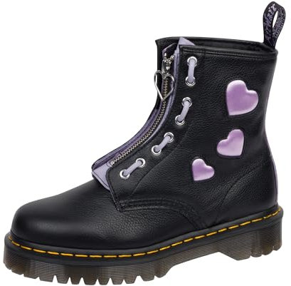 Dr. Martens Bottes 1460 Zip Heart pour femme, noir/violet, 38 EU