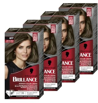 Brillance Intensiv-Color-Creme 877 Asch-Hellbraun (4x 170 ml), dauerhafte Haarfarbe mit Diamant-Glanz und Pflege-Conditioner, Coloration für 10 Wochen Farbintensität und 100% Grauabdeckung