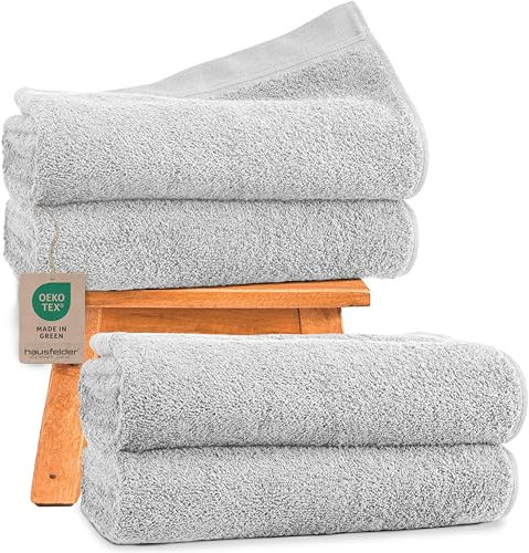 Saunatuch 4er Set 80x200cm, Premium 500g/m² Sauna Handtuch groß - Damen und Herren Saunatuch, 100% Baumwolle, Ökotex Zertifiziert, Farbe: Hellgrau