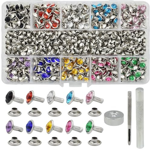 BDS-HOME Lot de 400 rivets en strass de 7 mm - 10 couleurs - Avec clous tubulaires en métal - 3 outils pour vêtements, performance, arts et artisanat du cuir