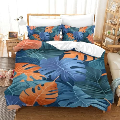 VFKLZCNYR Blatt 3D Bettbezug Set Mit Reißverschluss,Bettwäsche Sets Geschenke Für Kind Single（140x200cm）