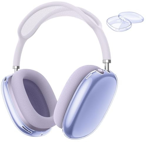 Fintie Hülle Kompatibel mit AirPods Max (2024/2020) Kabellose Kopfhörer, weiche TPU Klar Anti-Scratch Schutzhülle für AirPods Max (USB-C/Lightning), Klares Lila