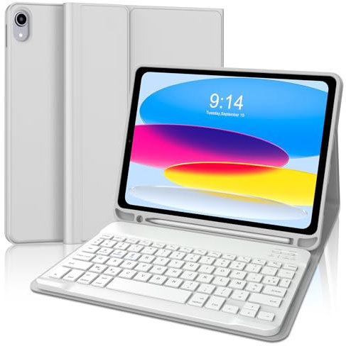 JADEMALL Coque Clavier pour iPad 10 EME Generation 10.9 2022/11 EME Generation A16 2025 11 Pouces, AZERTY Français Clavier Bluetooth Détachable pour iPad 11/10 ème Génération, Gris Clair