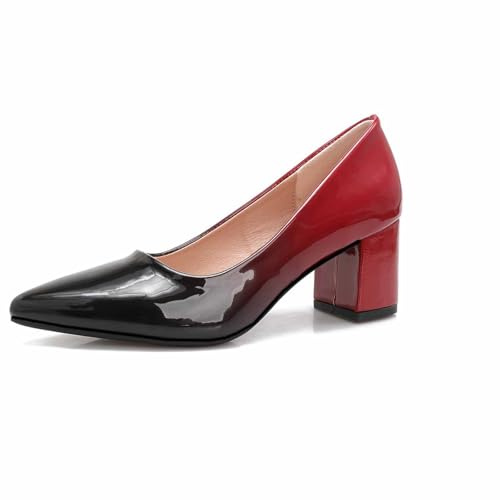 qibusleen Scivolare su Pelle Verniciata Low Blocco Pompe per Le Donne 2.36 inch Corte Scarpe Donna Punta Chiusa Tacchi grossi Due Tono Lavoro Abito Scarpe Pompa-Rosso-39